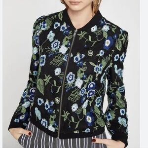 ⭐ BCBGeneration Black Floral Embroidered Mesh Bomber Jacket Size Large